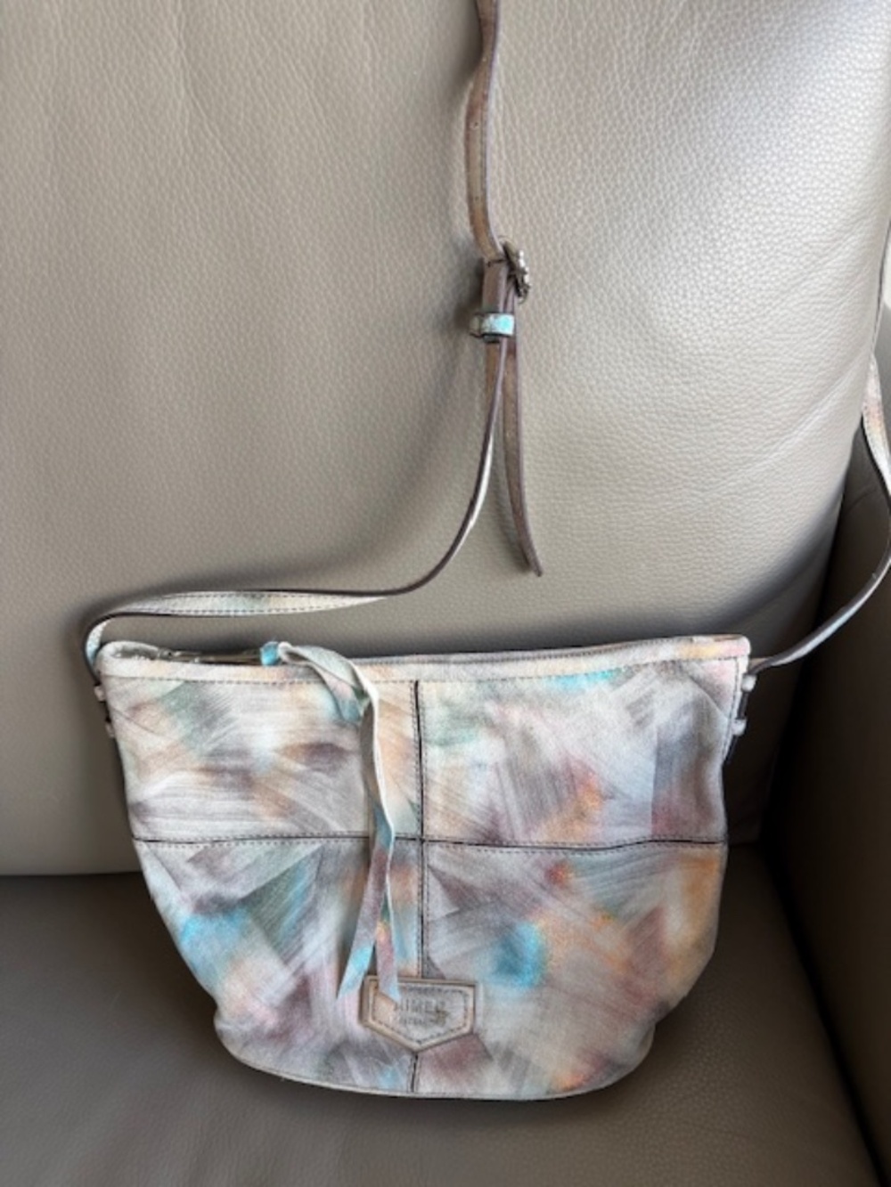 AIMEE KESTENBERG leather crossbody purse iridescent metallic suede finish